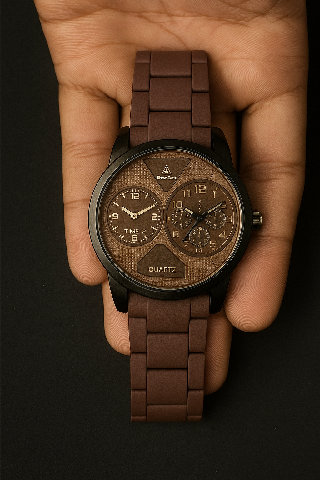 Brown Dual-Dial Quartz Wristwatch - Premium Design