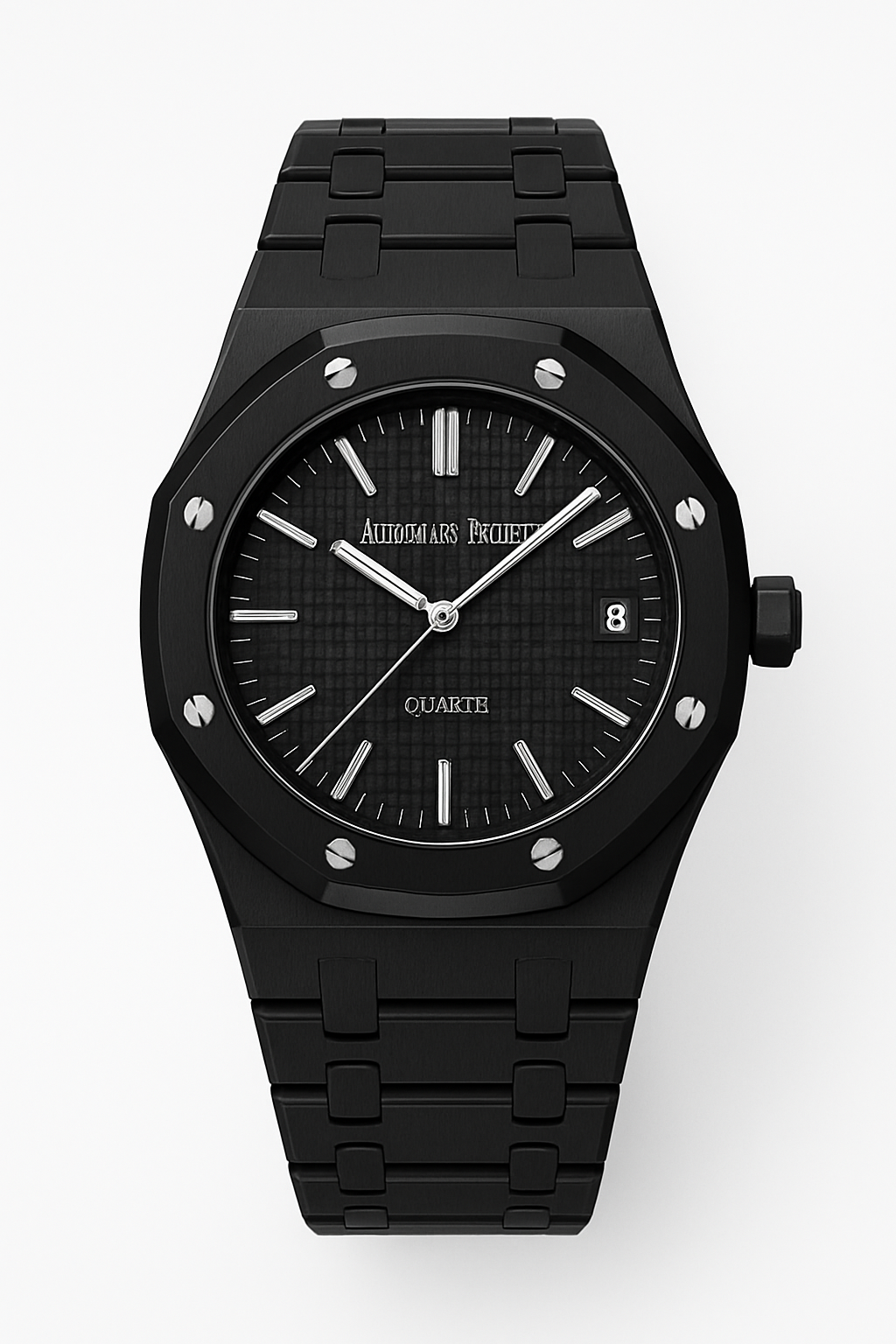 Luxury Black Quartz Watch – Audemars Piguet Inspired Stainless Steel Strap