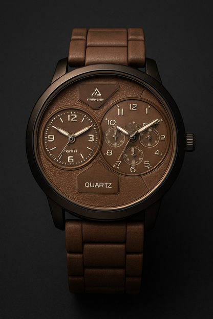 Brown Dual-Dial Quartz Wristwatch - Premium Design