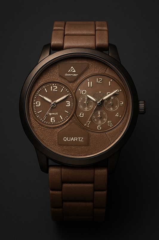 Brown Dual-Dial Quartz Wristwatch - Premium Design