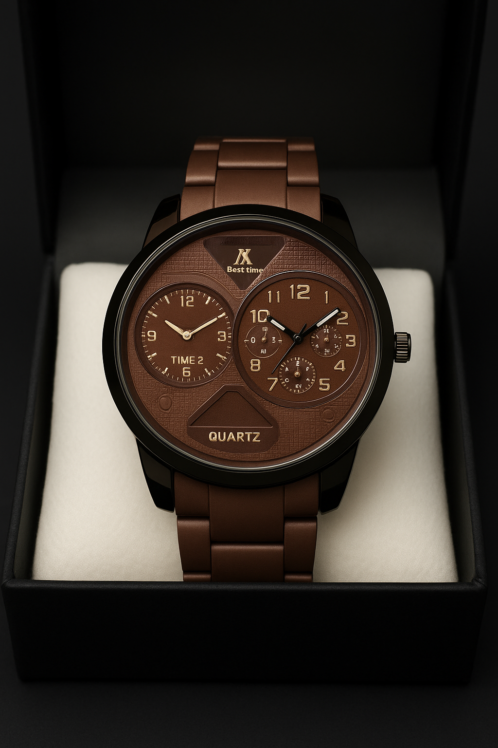 Brown Dual-Dial Quartz Wristwatch - Premium Design