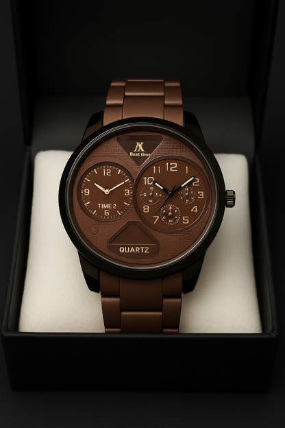 Brown Dual-Dial Quartz Wristwatch - Premium Design