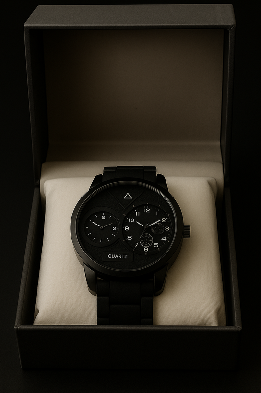 Black Dual-Dial Quartz Wristwatch - Premium Design