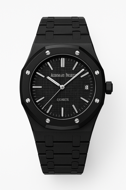 Luxury Black Quartz Watch – Audemars Piguet Inspired Stainless Steel Strap