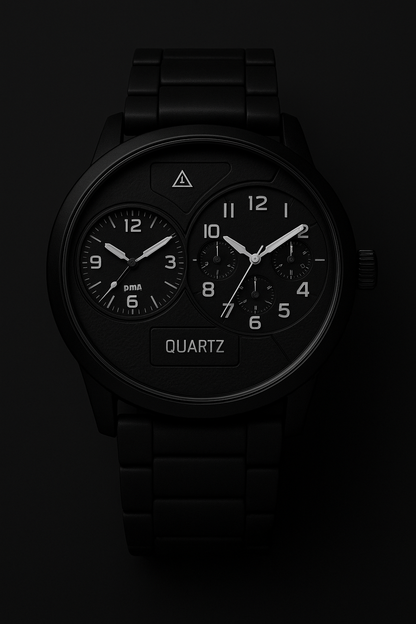 Black Dual-Dial Quartz Wristwatch - Premium Design