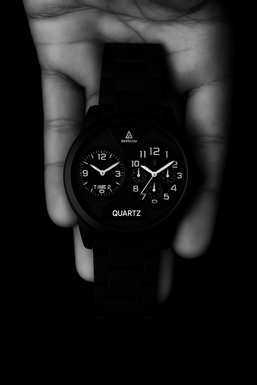 Black Dual-Dial Quartz Wristwatch - Premium Design