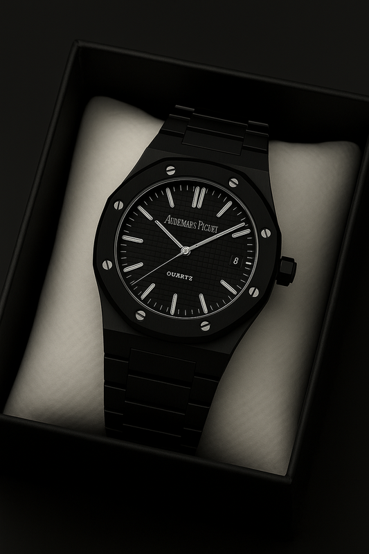Luxury Black Quartz Watch – Audemars Piguet Inspired Stainless Steel Strap